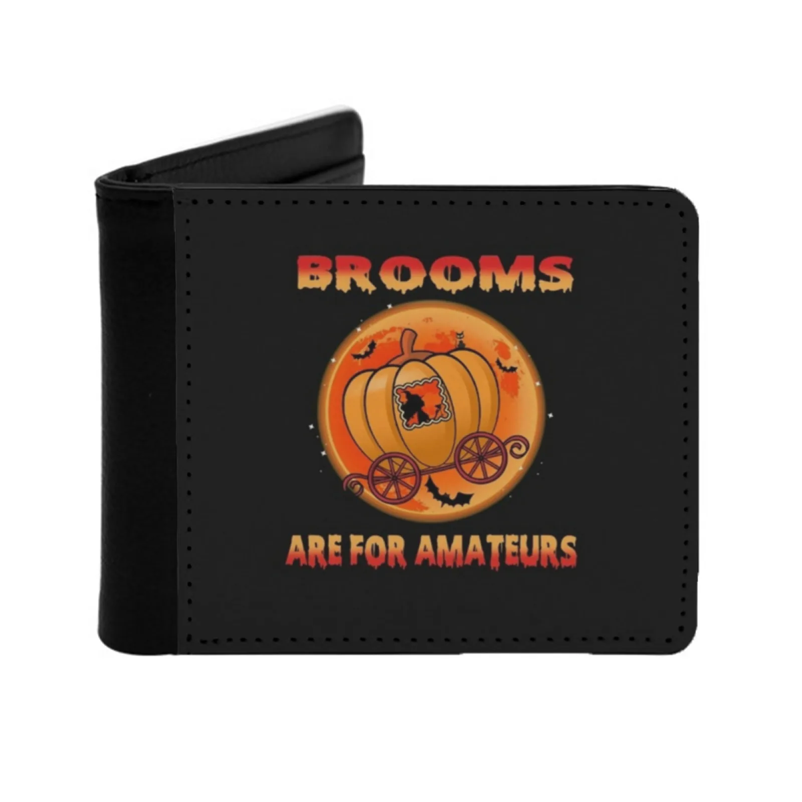 

Brooms Are For Amateurs Pumpkin Carriage Witch Bat Owl Halloween Men Wallets Card Man Wallet Short Purse Bi-Fold Personalized