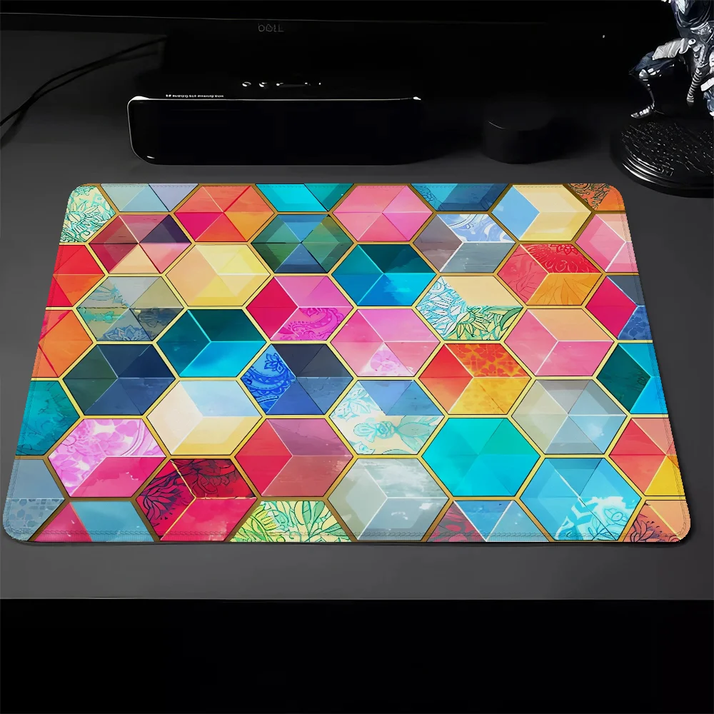 Crystal Bohemian Honeycomb Cubes - Colorful Hexagon Pattern Computer Mouse Gaming Pad Small Mausepad Rubber Mat Pc Accessories