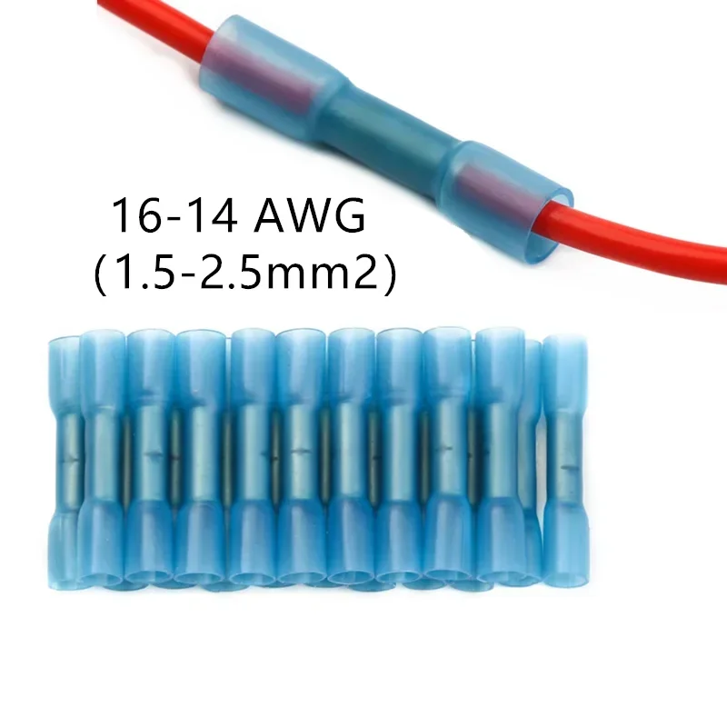 25/50/100PCS Blue Heat Shrink Butt Terminals Insulated Electrical Wire Connectors 16-14 AWG Cable Crimping Terminals Connector