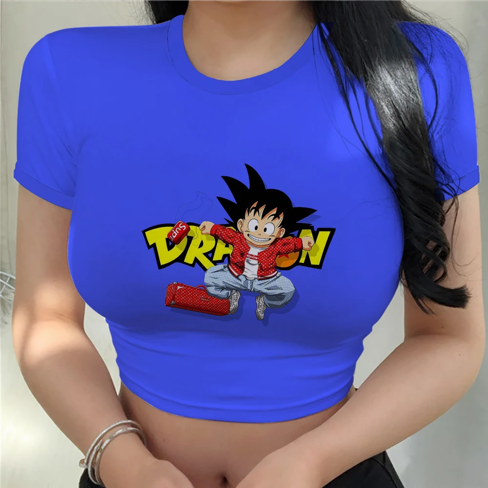 Krótki Top kobiety Vegeta odzież Anime Y2k Goku stylowe topy seksowne fajna bluza Harajuku damskie koszulki letnie 2023 Dragon Ball Z koszula Z