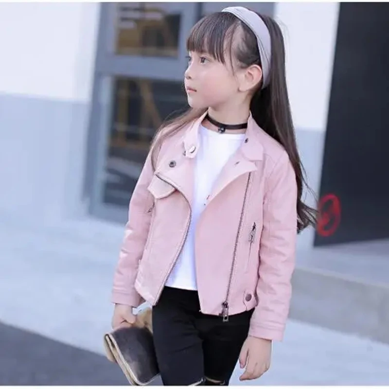 New Autumn Girls Jacket pu Leather Zipper Jacket For Girls 3-12Yrs Fashion Solid Leather Coat Children Clothing Outerwear