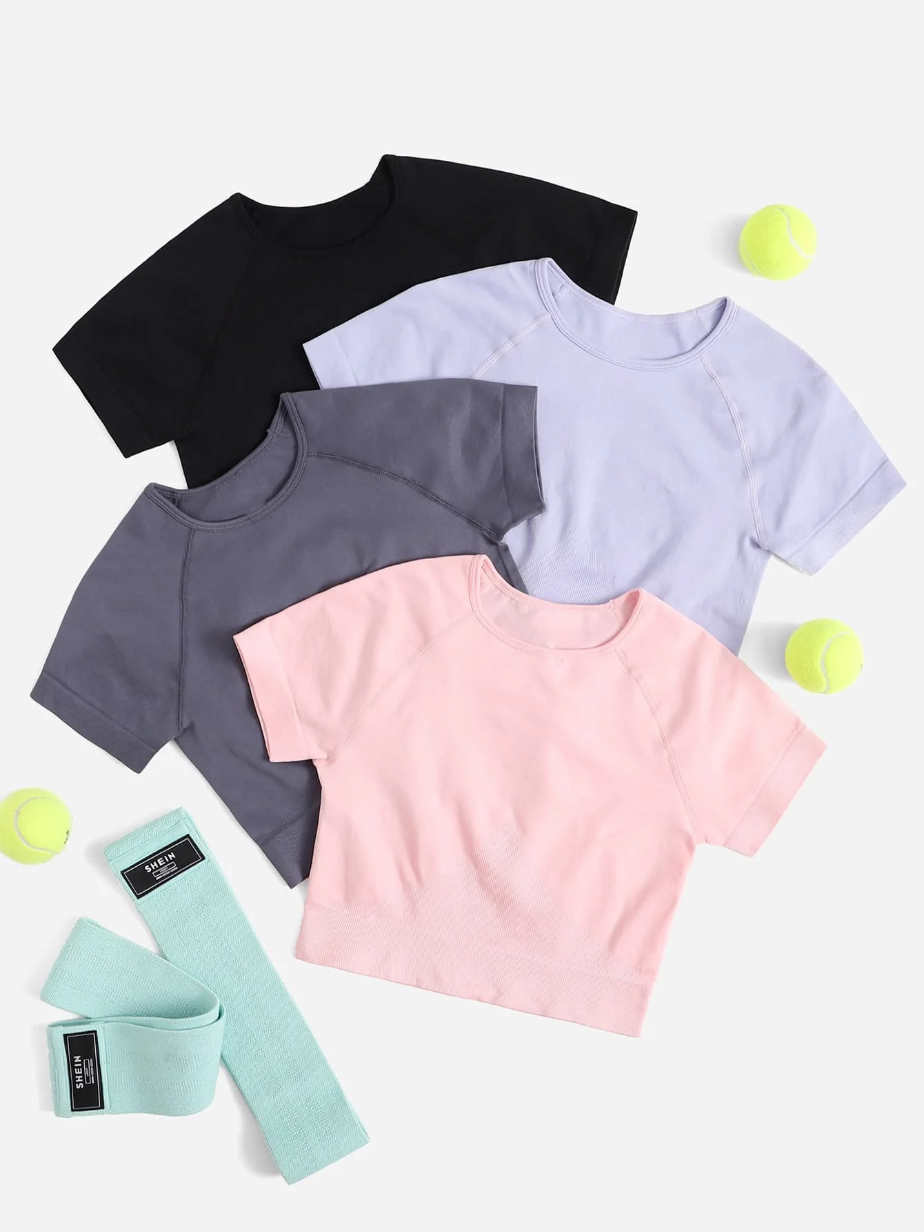 Ladies Ribbed Hem Seamless Cropped Sports Tee Round Neck Stretchy Workout Gym Running Yoga Top