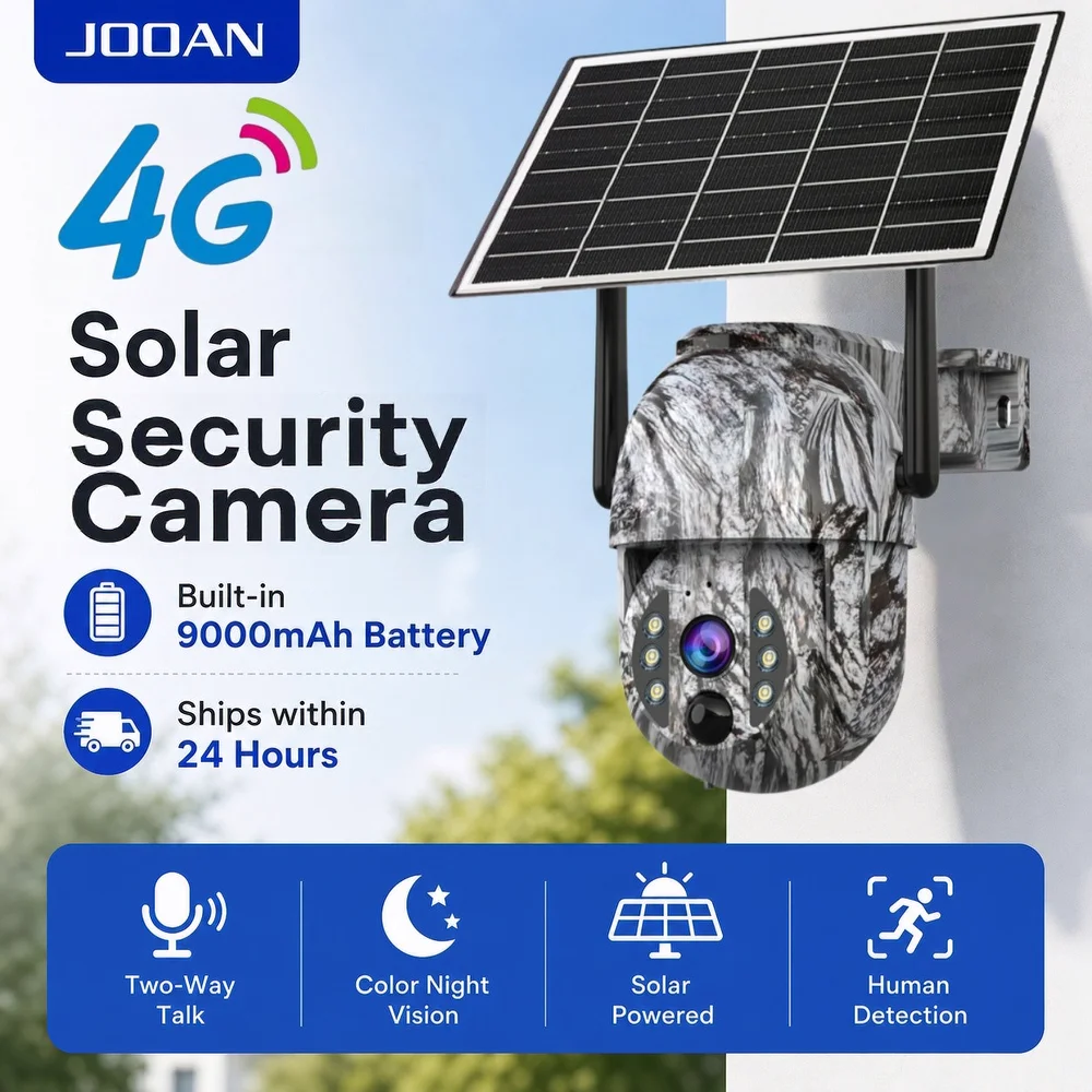 JOOAN 5MP Solar Security Camera Wireless Outdoor 4G SIM Human/Animal Detection Night Vison Wildlife Camera CCTV Battery Camera