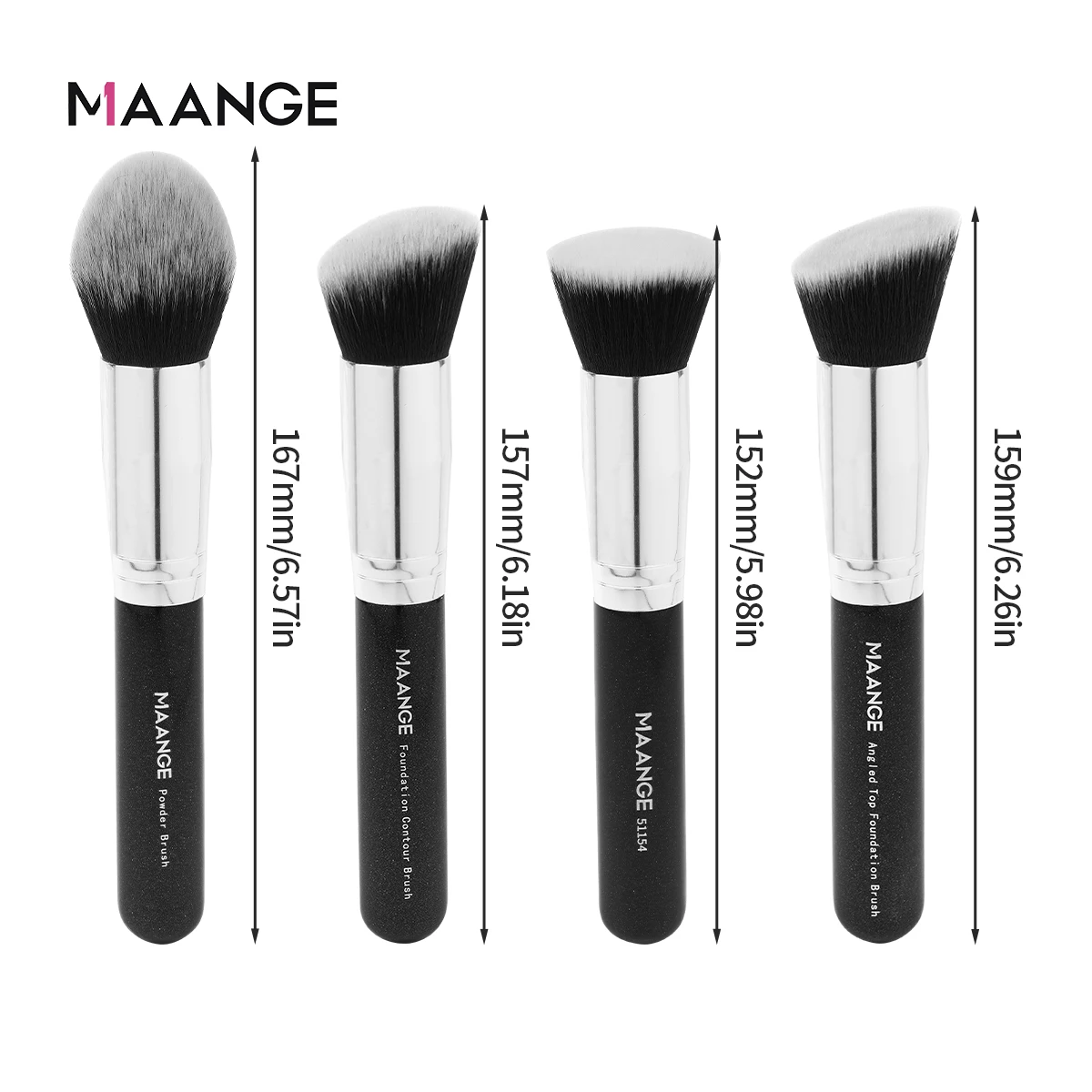 MAANGE-Kit De Escova De Maquiagem, Kabuki, Líquido, Fundação, Contorno, Blush, Bronzer, Macio, Cerdas Fofas, Rosto, Ferramentas De Mistura, 4Pcs