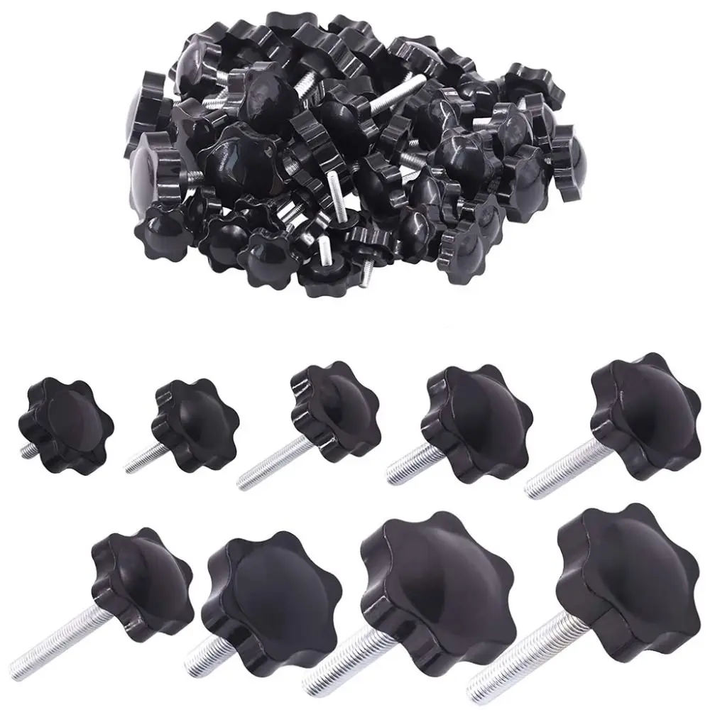 5PCS Portable Plum Blossom Handle Hex Handle Screw Star Shape Black Knob Tightening Screw Fasteners Carbon Steel Hand Screws