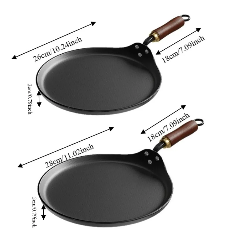 Multi Purpose Uncoated Cast Iron Frying Pan Wood Handle Universal Pancake Pan Thickened Non-stick Pan Induction Cooker