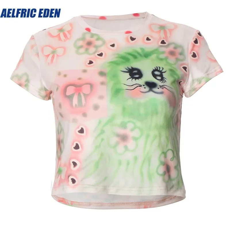 Aelfric Eden Novel Cute Printed T-shirt Y2K Sexy Spicy Girl Style Slimming Harajuku Street Clothing Short T-shirt Top for Women