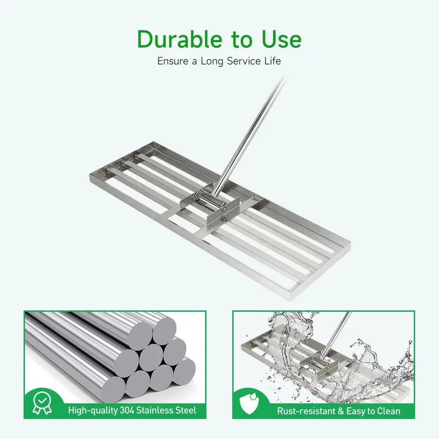 أداة تسوية العشب 30 × 10، أداة تسوية العشب من الفولاذ المقاوم للصدأ شديدة التحمل للحديقة والتربة والرمل، 78 مقبض طويل جدًا، مثالية لـ Y