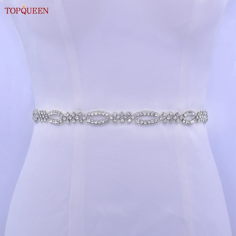 Topqueen s332 promoção luxo casamento cinto de prata strass apliques para nupcial dama de honra das senhoras das mulheres vestido decoração