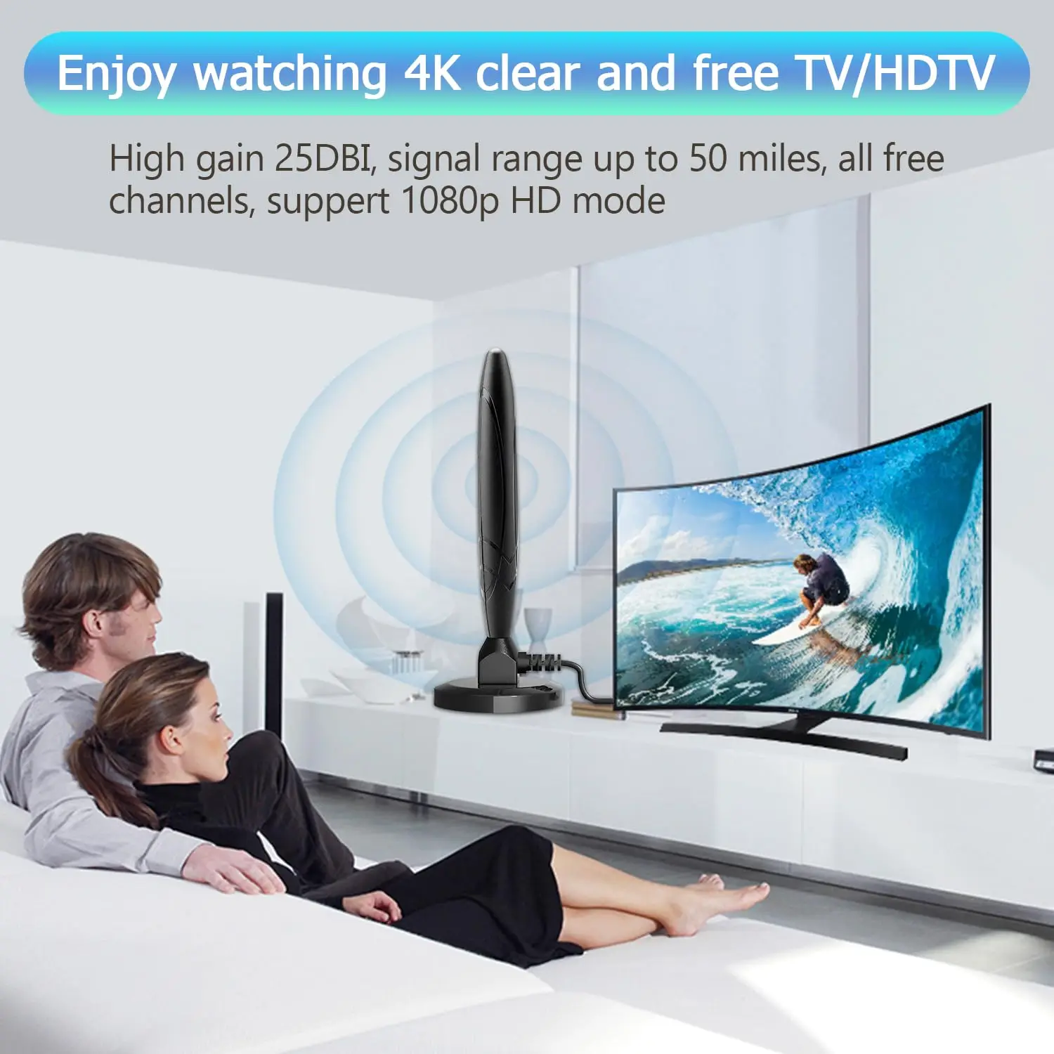 High Performance Indoor Digital HD TV Antenna 5600 Miles Long Range Signal Booster 4K 1080P Amplifier Free View ATSC/DVB-T/ISDB