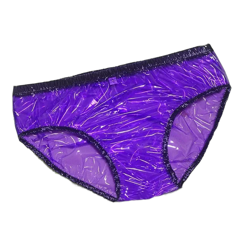 Clear Magic Purple PVC Porcha See Through Sheer Waterproof Pants Briefs Sexy Costume Low Waist Man Stage Show Dance