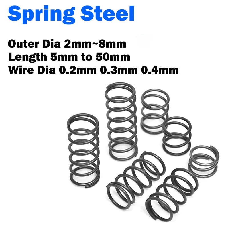 10Pcs Spring Steel Micro Small Compression Spring Return Spring Steel Wire Diameter 0.2/0.3/0.4mm OD:1.5/2/3/4/5/6~8mm L:5~80mm