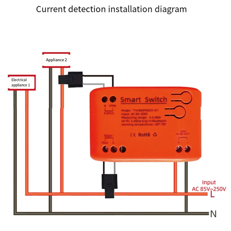 Tuya Smart 85-250V Wifi 2 Channel Clamp With Current/Voltage/Energy Monitoring 80A Smart Energy Meter For Alexa Alice