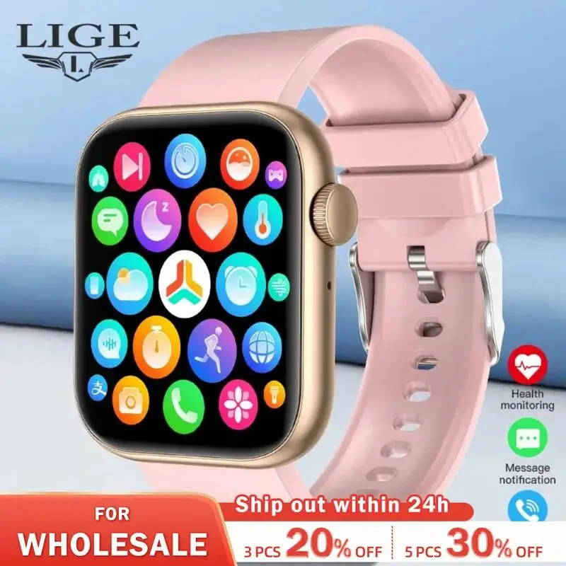 LIGE Smart Watch For Women Full Touch Screen Bluetooth Call Waterproof Watches Sport Fitness Tracker Smartwatch Lady Reloj Mujer