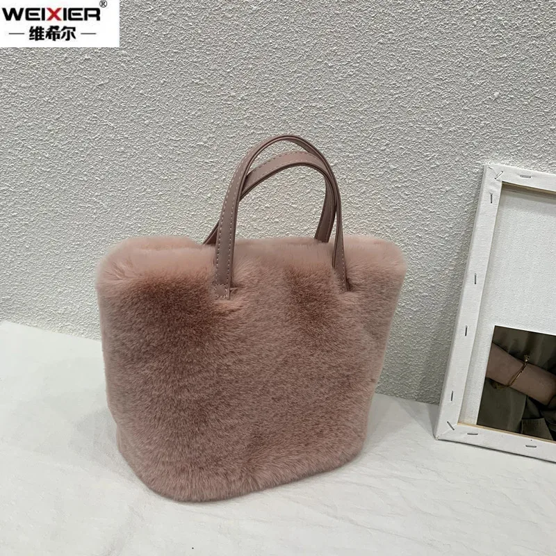 Faux Fur Effen Kleur Vrouwen Handtassen Luxe Designer Dames Onderarm Tassen Winter Pluche Vrouwelijke Harige Schoudertas Kleine Tote Purse