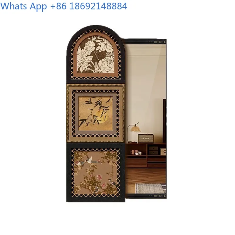 Vintage Style Entryway Sliding Mirror Hidden Full-Length Mirror Opposite Door Wall-Mounted Privacy Mirror