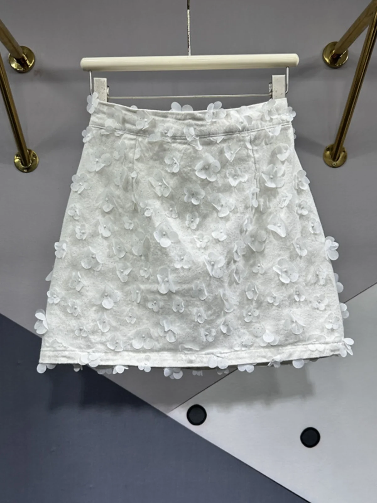 Unique 3D Flowers Patch Denim Skirt Women 2024 Spring Summer New Fashion All-Match Slimming A- Line Hip Mini Skirt Kawaii Skirts