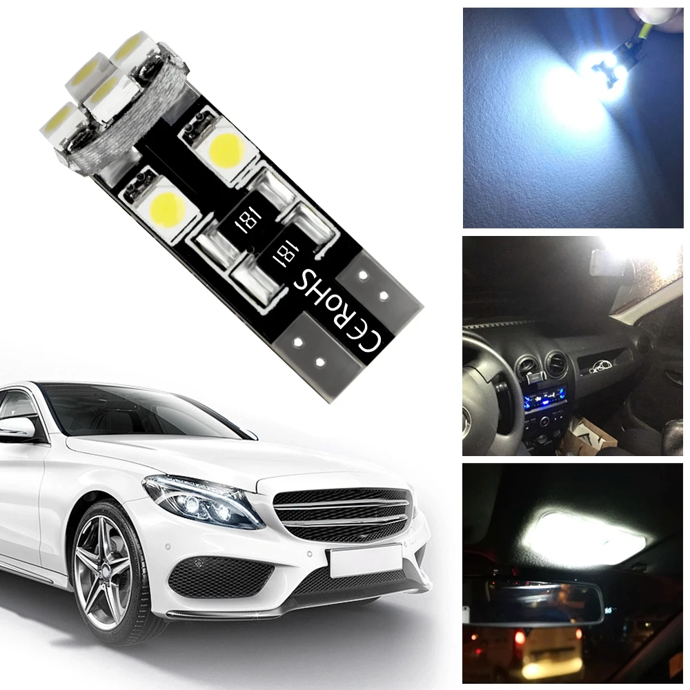 2PCS Car Led White Canbus T10 8Led 3528 W5w Interior Dome Lights Reading DC 12V Side Turn Signals Reverse Parking Lamp Universal