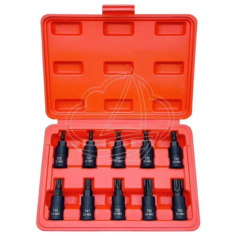 

10Pcs Cr-Mo Steel Socket Bit Set Torx Hex Star Bits 3/8" Drive M4-M16 H3-H14 T20-T60 Repair Tool