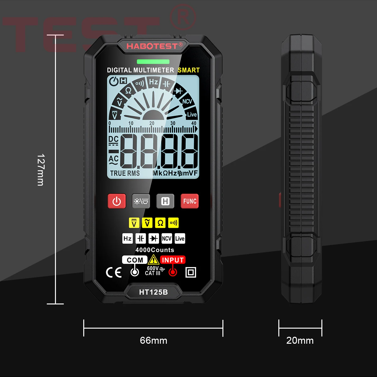 HABOTEST HT125 Digital Smart Multimeter 600V Ture RMS AC DC NCV Tester Ohm Capacitance Hz Voltage Meter Smart Multitester