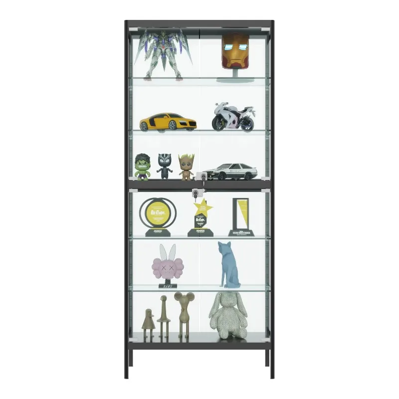 Black Steel 6-Layer Metal Display Figure Storage Cabinet 2-Glass Door with Adjustable Plate for Living Room Use
