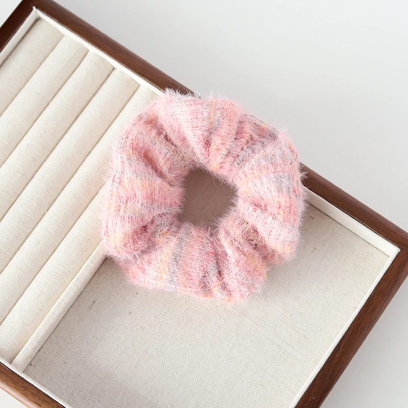 Gentle Filter ~ Sweet Mohair Knitted Hair Ties Gradient Ice - Cream Hair Ropes Large - Loop Hair Ropes Girlish Hair Accessories