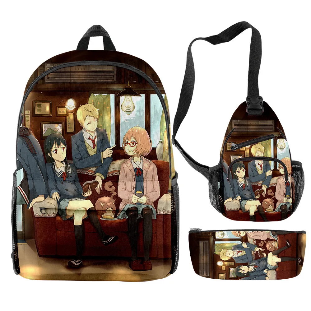 ยอดนิยมอ่อนเยาว์ตลก Beyond the Boundary 3 ชิ้น/เซ็ตกระเป๋าเป้สะพายหลัง 3D พิมพ์กระเป๋าถือแล็ปท็อป Daypack กระเป๋าเป้สะพายหลังกระเป๋าดินสอกรณี