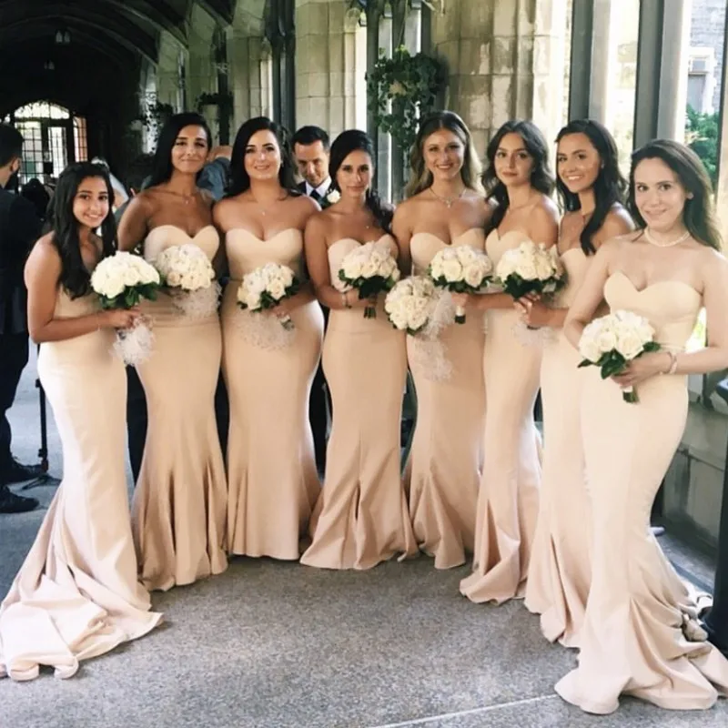 

Plus Size Long Bridesmaid Dresses 2023 Strapless Cheap Brides Maid Dresses Floor Length Wedding Guest Gowns