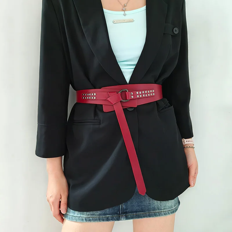 ที่มีคุณภาพสูง Punk เข็มขัดผู้หญิง Knot Soft Pu หนังยาวเข็มขัดหญิงเอวเสื้อรัดตัวเข็มขัด Cummerbunds Gothic กางเกงยีนส์เข็มขัด