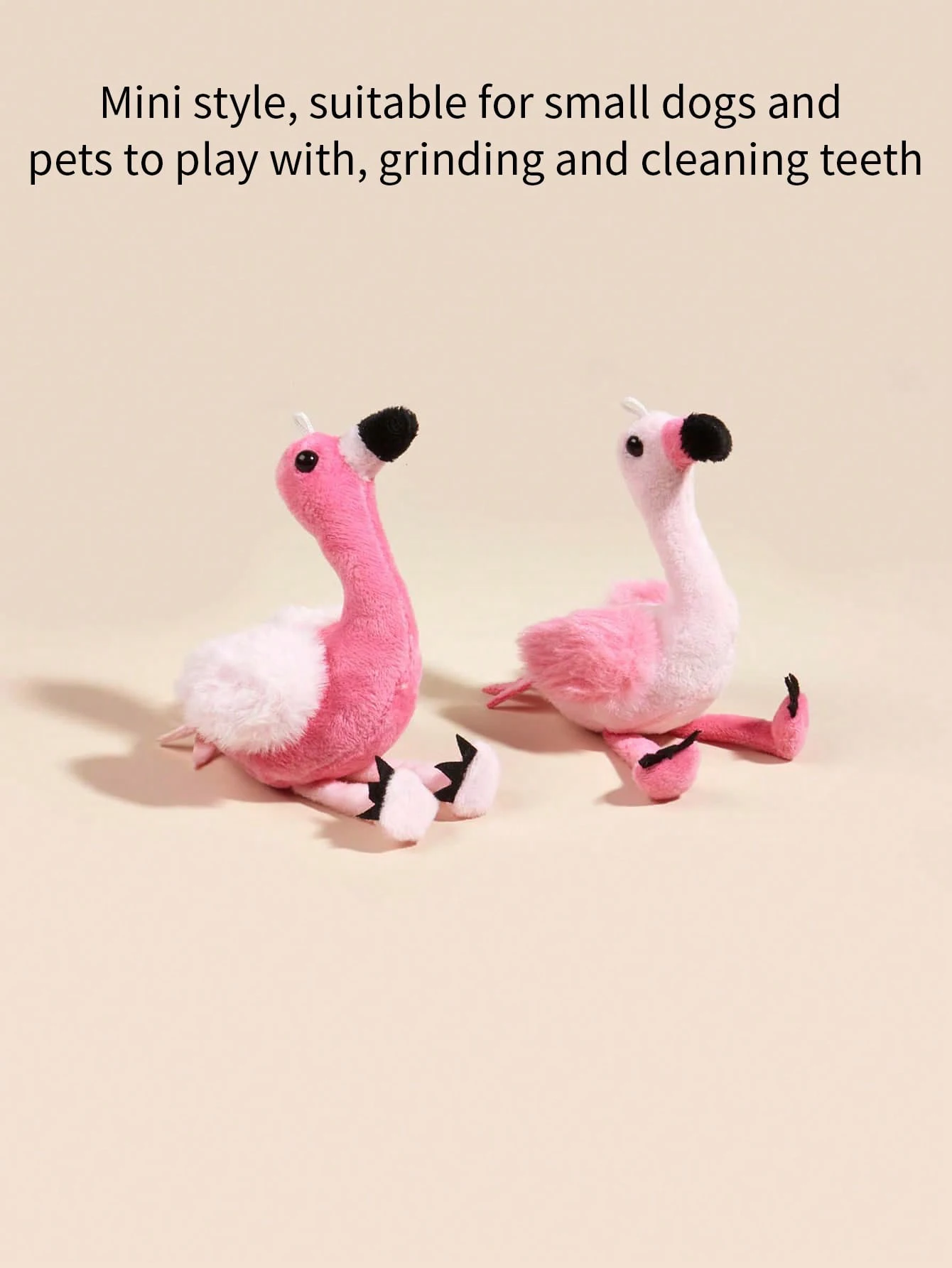 A mini flamingo plush toy suitable for pet companionship and play, not suitable for pets to chew and bite