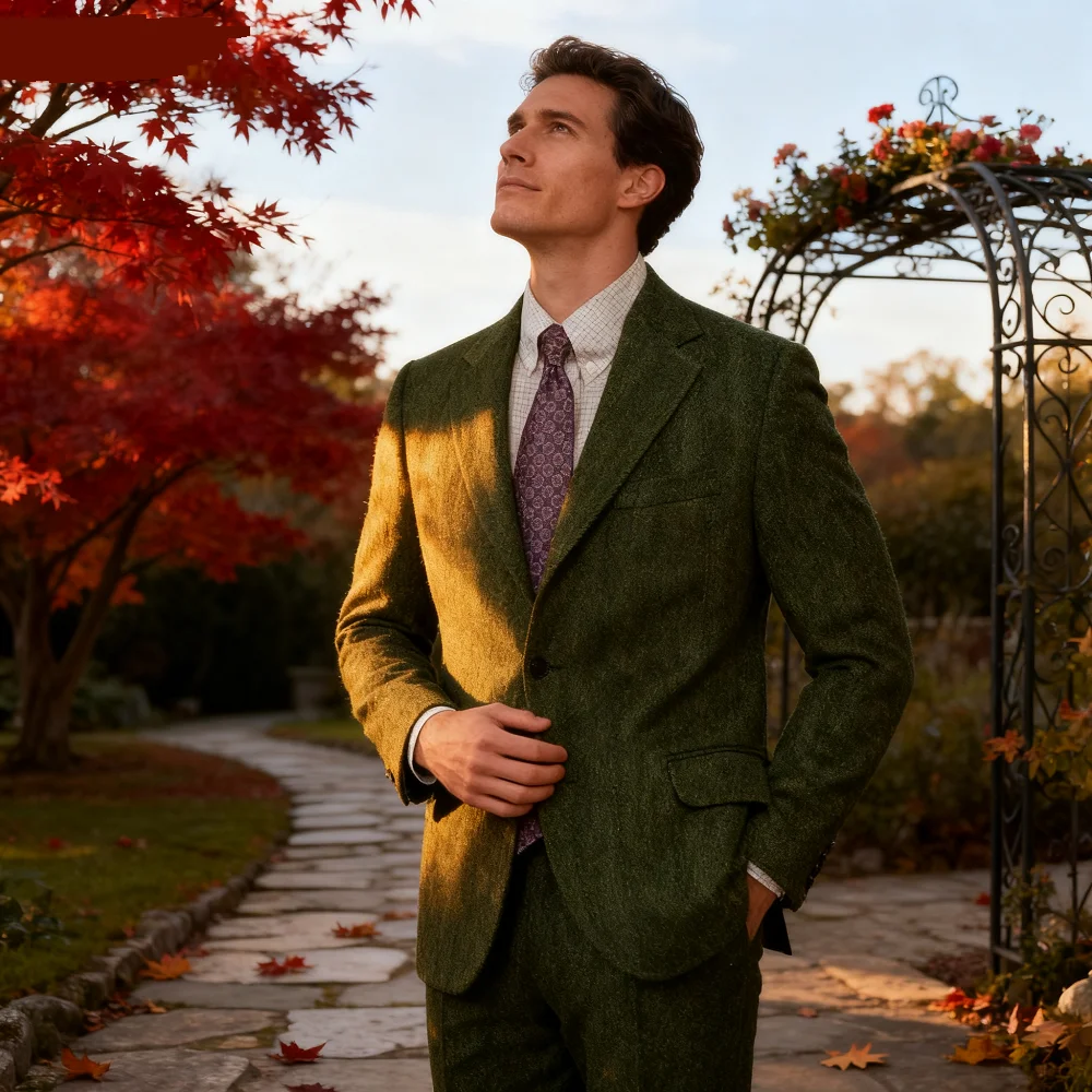 

Мужской твидовый пиджак с рыбьей косточкой, винтажный формальный свадебный смокинг с зубчатыми лацканами, уникальный мужской ансамбль на заказ