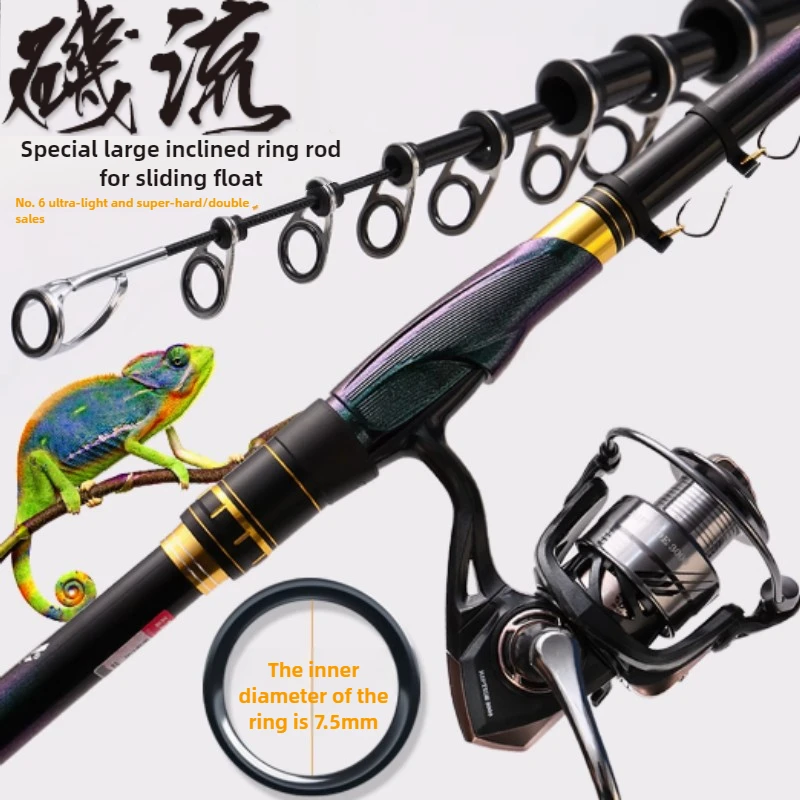 WLGZ Sliding Float Rock Fishing Rod 530 Carbon Light Hard Telescopic Distance Throwing Rod 6# Spinning Surfcasting Fishing Rods