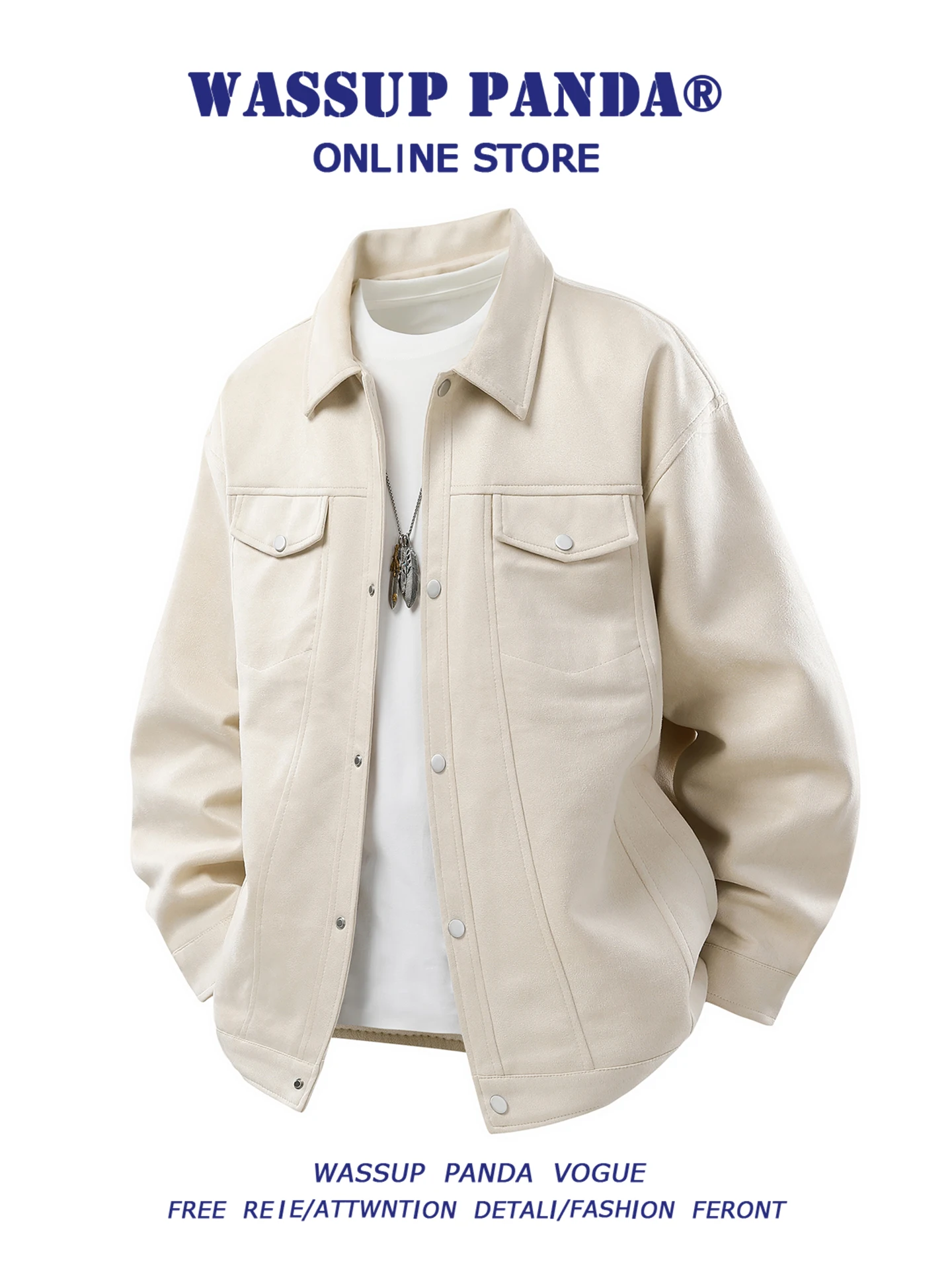 

Wassup Panda Men's Suede Jaet Retro Collar Casual Workwear Outerwear Spring Autumn Loose Fit Warm Stand Tailoring
