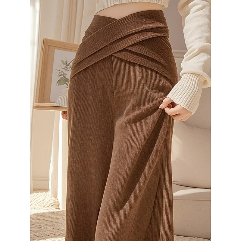 Retro-Hose für Damen, kleines Kreuz, lässig, Chenille, weites Bein, gerade, schmale Version