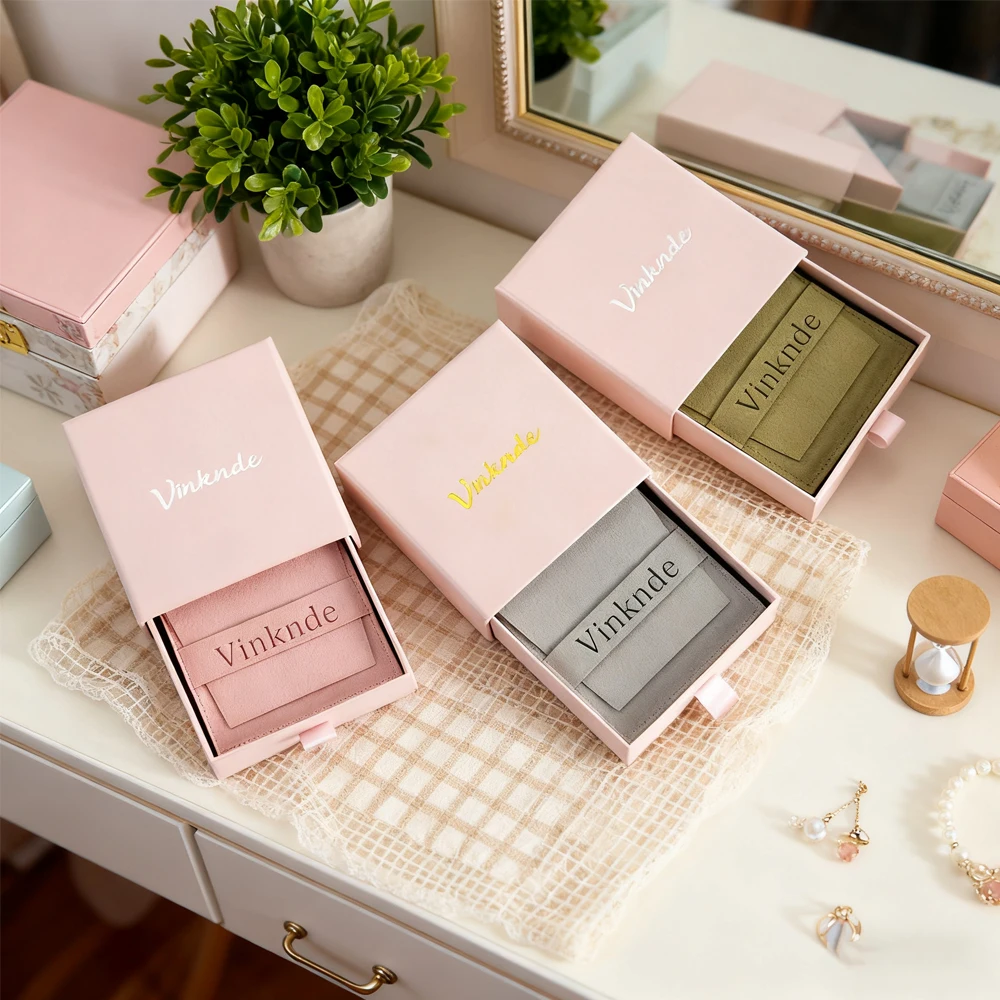 

100PCS Packaging and Display Jewelry Boxes Gifts Velvet Bag Pink Drawer Box Paper Decorative Bracelet Oil Bottle Earring Storage