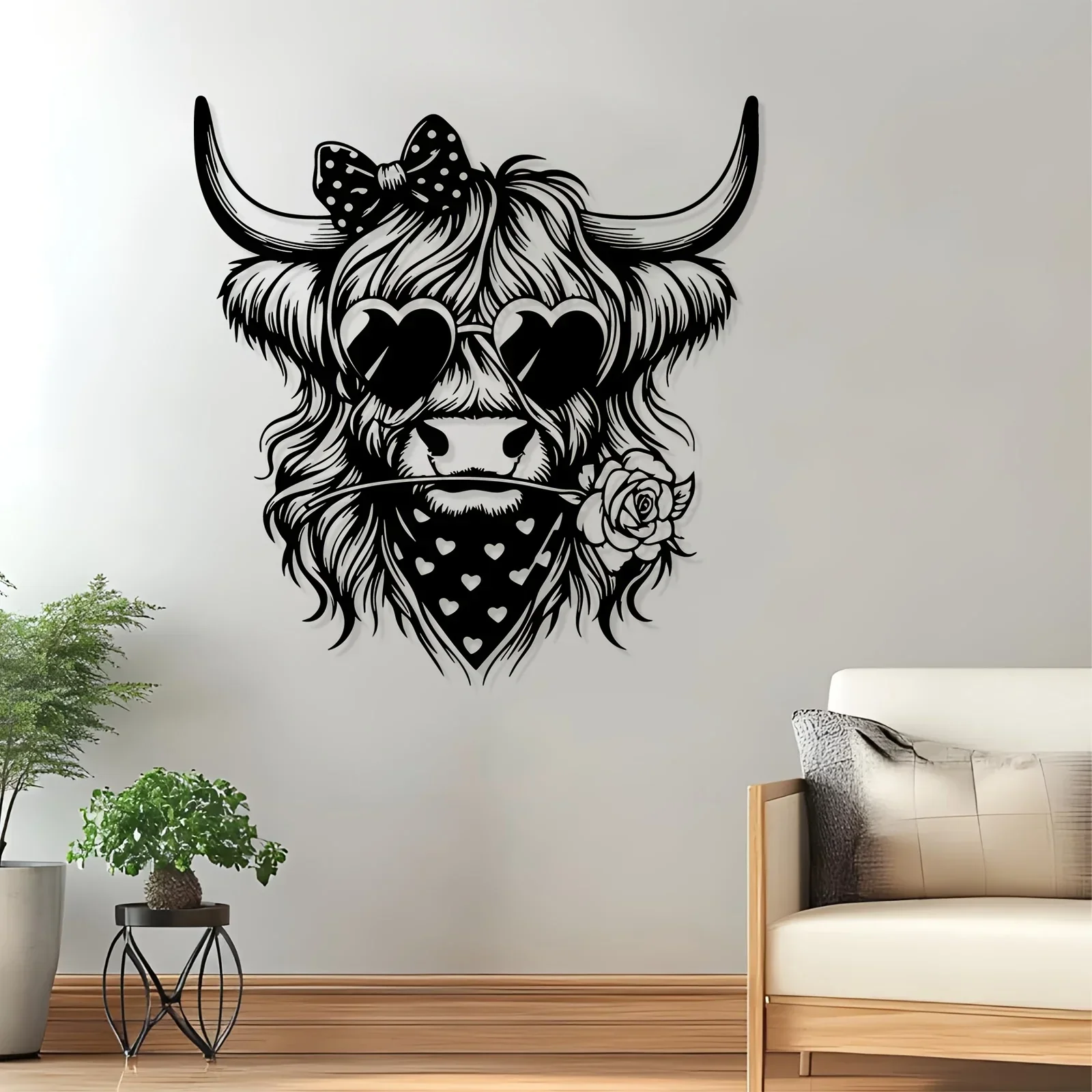 1pc Scottish Highland Cow Metal Wall Art, Heart Design Weather Resistant Iron Decor for Bedroom Garden, Rustic Farmhouse Style