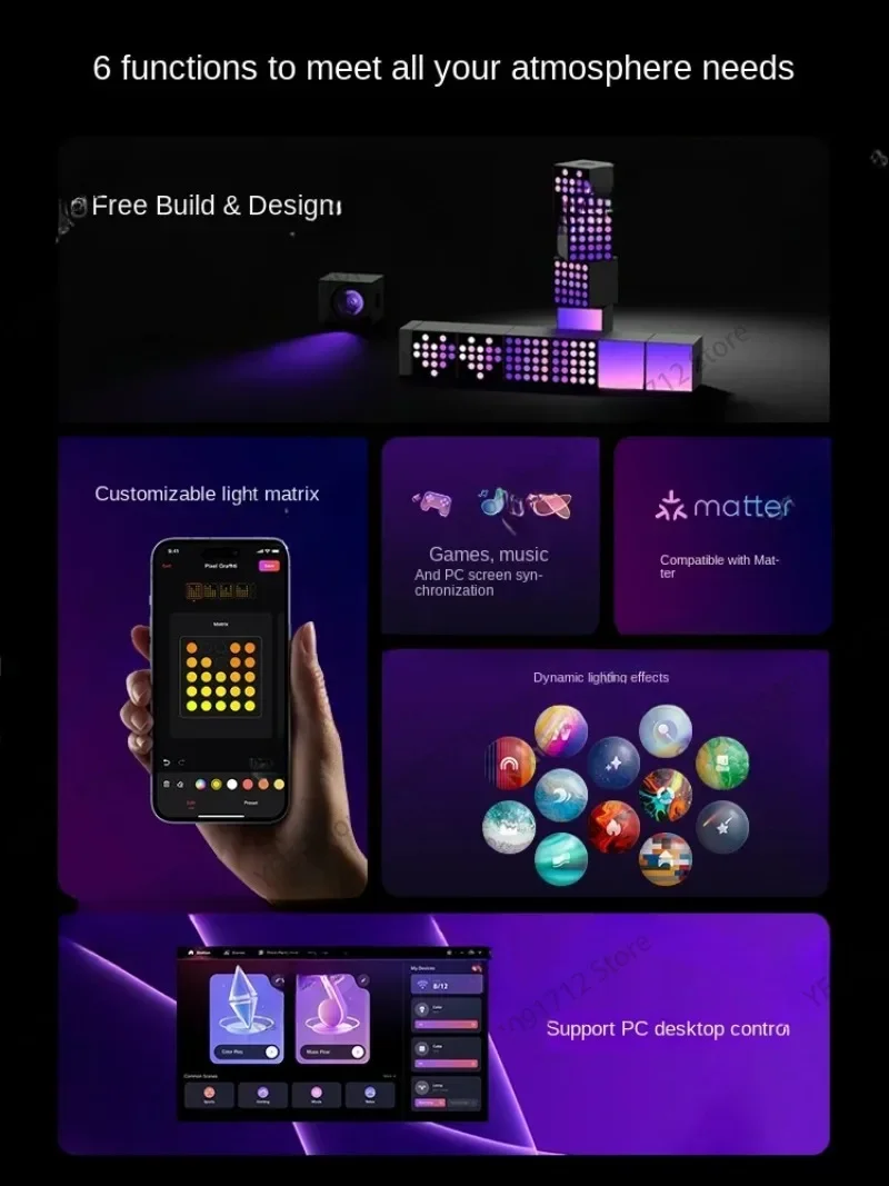 Smart LED Cube Light Cube Dot Matrix Colorful Color Changing Desktop Ambience