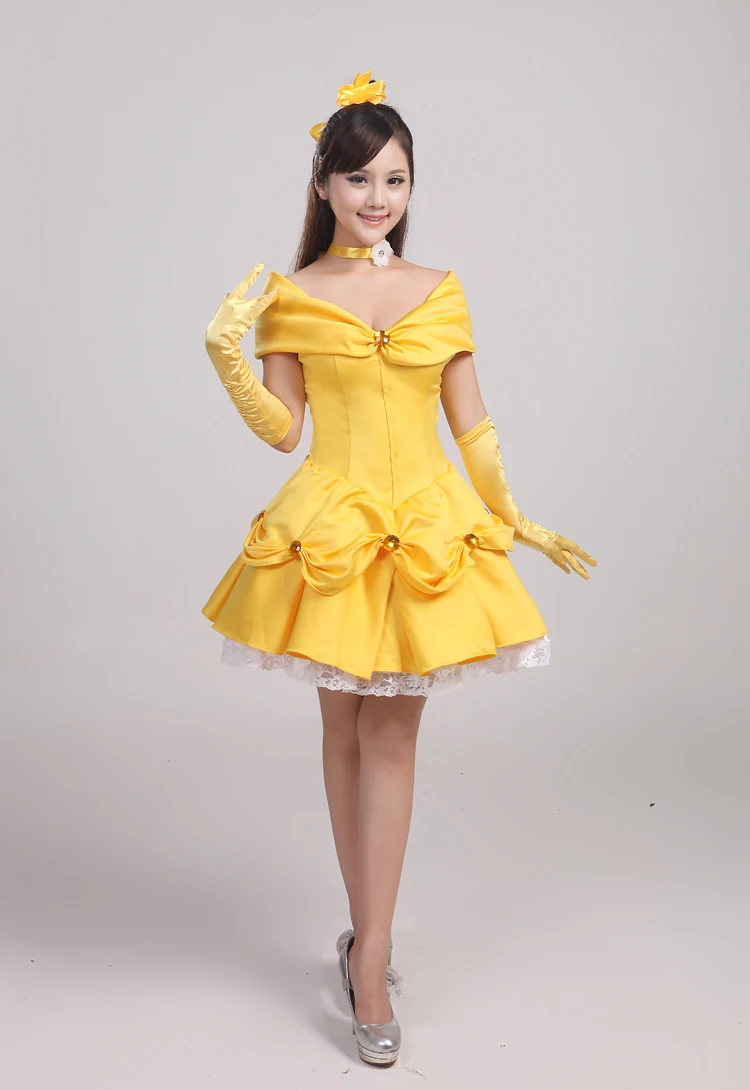 

Yellow Fairy Tale Princess Cosplay Dress Short Ball Gown Custom Made Halloween Christmas Fantasy Costume