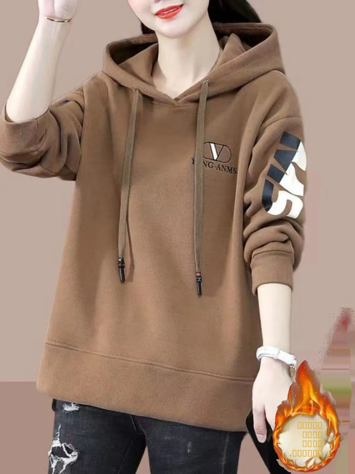 เสื้อฮู้ดดี้ผู้หญิง ความยาวปานกลาง แฟชั่น ทันสมัย สำหรับฤดูใบไม้ร่วงและฤดูหนาว รุ่นใหม่ ไซส์ใหญ่ ไซส์เล็ก  ทันสมัย สไตล์สตรีทแวร์