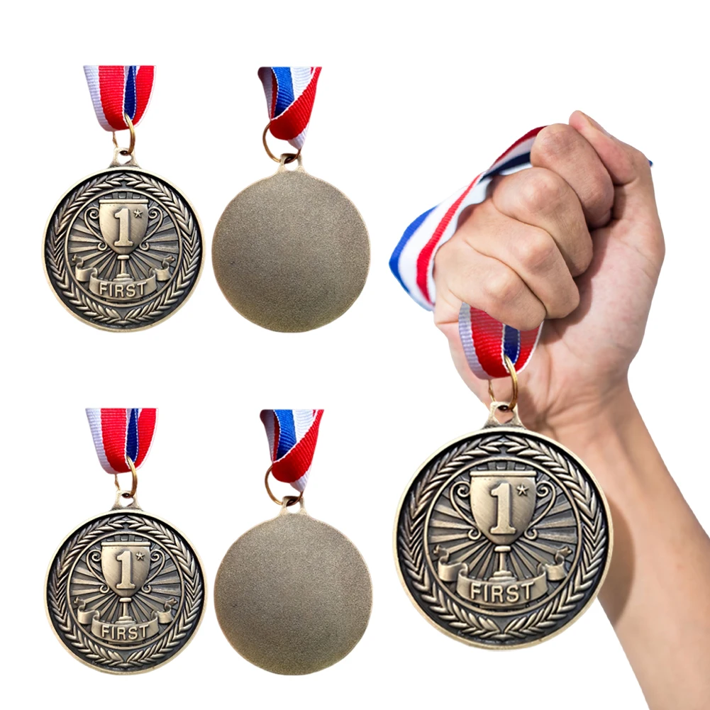 10Pcs Gold/Silver/Bronze Medal Award Medals with Neck Ribbon Metal Winner Medals 5cm Memorial Medal for Marathon Ball Games