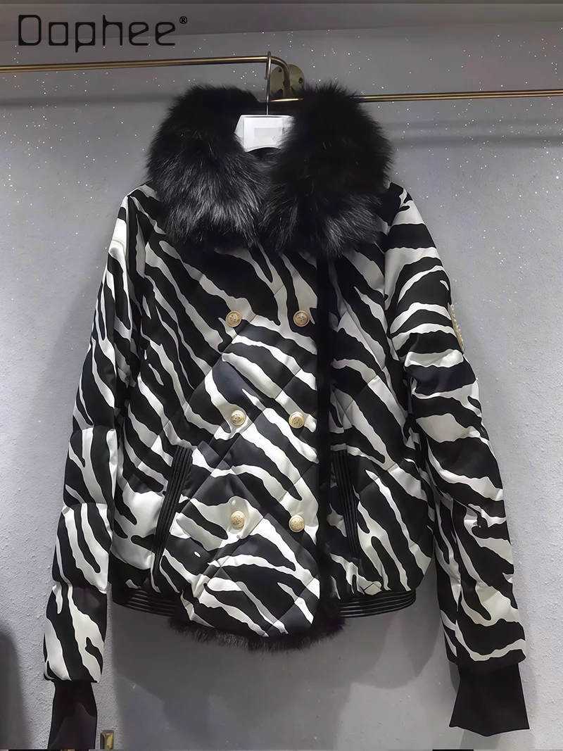 

Winter New European Style High-End Elegant Faux Fox Fur Double-Breasted Loose Coat Women Fashion Patchwork Trend Thickened Coat