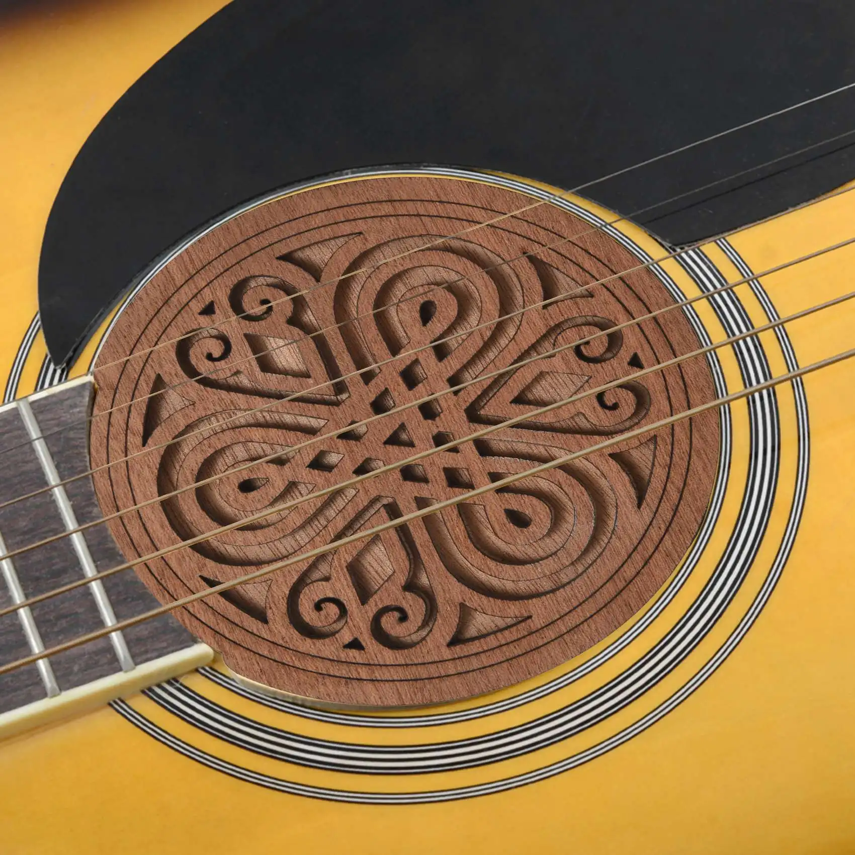 กีตาร์ไม้ Soundhole Sound Hole ฝาครอบข้อเสนอแนะบัฟเฟอร์ไม้มะฮอกกานีสําหรับ EQ กีตาร์อะคูสติกพื้นบ้าน 7 #