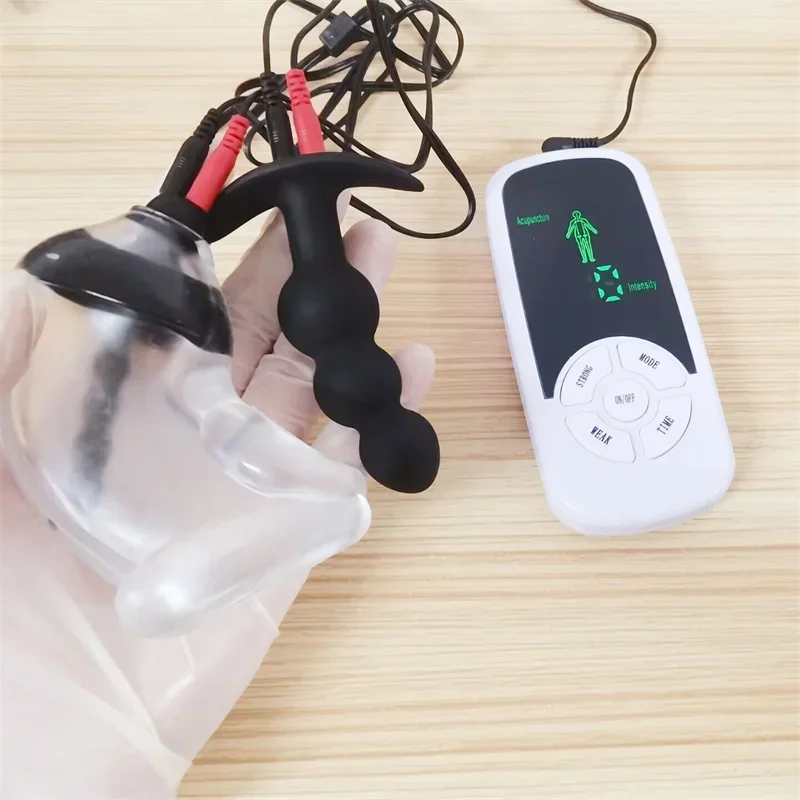 6 Modes Electric Shock Soft Cock Cage Glans Trainer Penis Massage Silicone Anal Beads Butt Plug Sex Toys for Men Masturbation