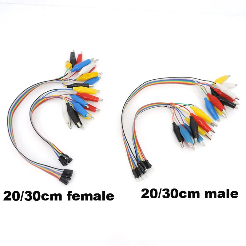 2 in 1 Alligator Clip to jump Wire 10pin 20cm 30cm Male  Female, Crocodile Clip DIY connector Cable Connection for Test Lead q10