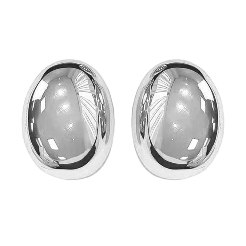 Elliptical Ball Earrings Dramatic Oval Balls Ear Studs Gold/Silver Jewelry