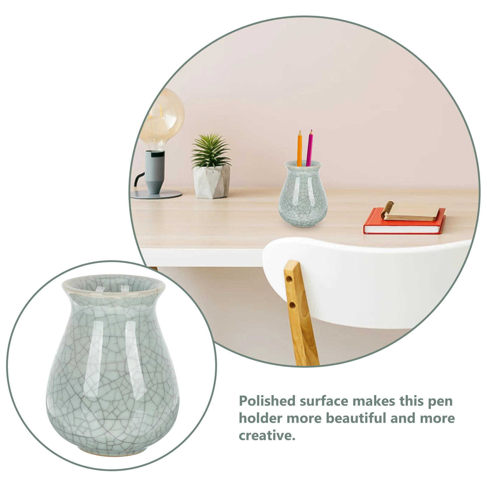 

Multi-Functional Ceramic Pen Holder Smooth Polished Surface Desktop Organizer Pencil Cup Stationery Storage for Office Study