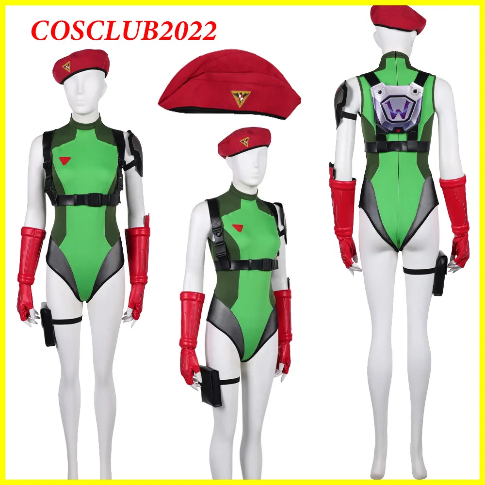 

OW Cammy, белый комбинезон для косплея, костюм Вдова, берет, шляпа, боди, комплект одежды для игры SF, наряды для вечеринки на Хэллоуин, фантазийный костюм