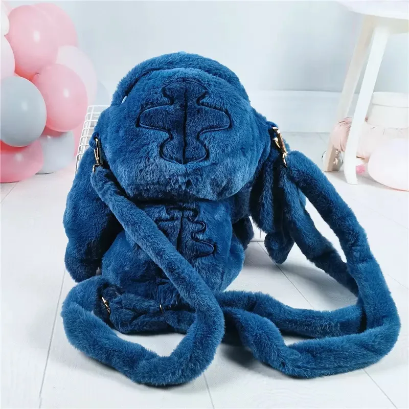 Kawaii 디즈니 스티치 가방 플러시 배낭 Bagpack 더블 어깨 크로스 바디 백 보관 주머니 플러시 애니메이션 장난감 소녀를위한 선물