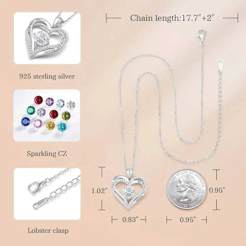 Fashionable 12th Birthday Stone Love Pendant Necklace for Women\'s High End Charm Jewelry Valentine\'s Day Gift for Girlfriend