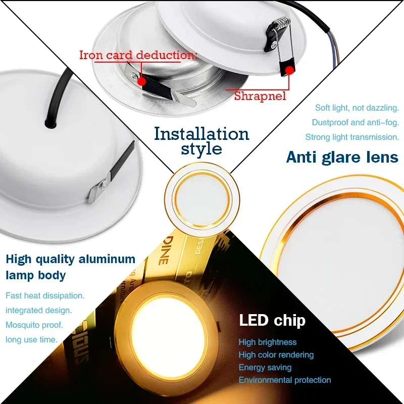 10pcs/lot LED Downlight AC110V 220V 5W 9W 12W 15W 18W DC12V 24V Led Ceiling Light Recessed Downlights Round Led Panel Light